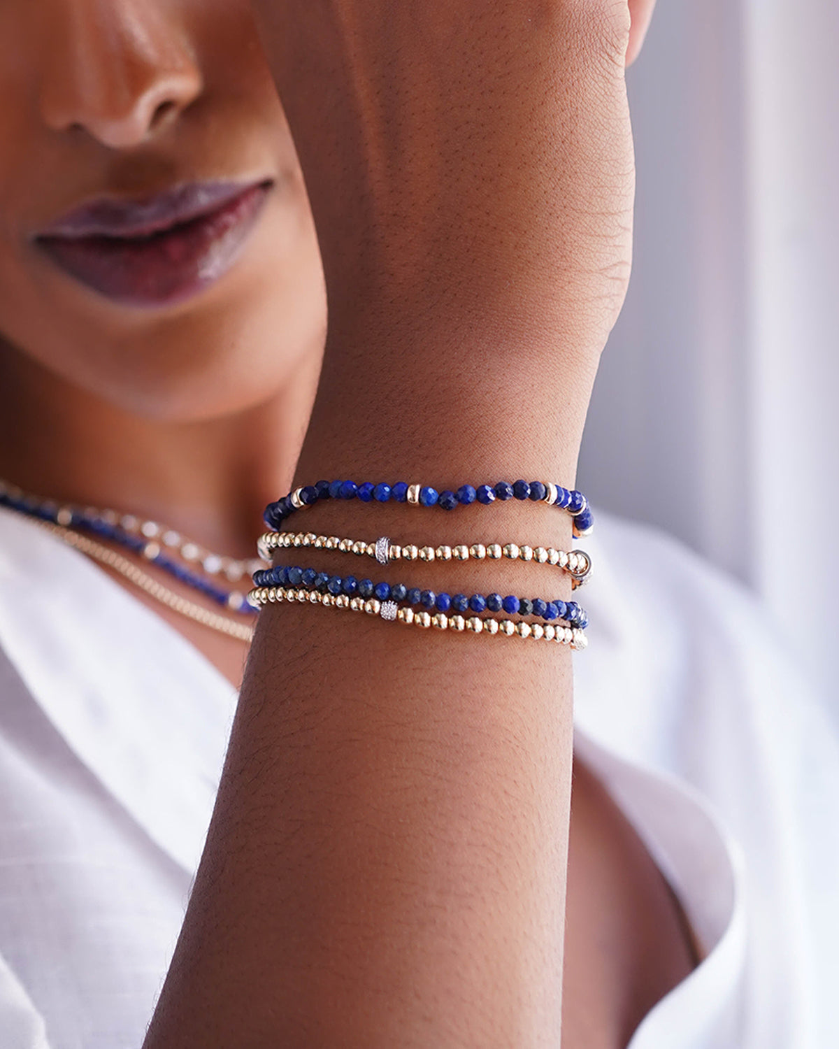 Zoe Lev 3mm Gold Segment Bead Bracelet With Diamond Bars