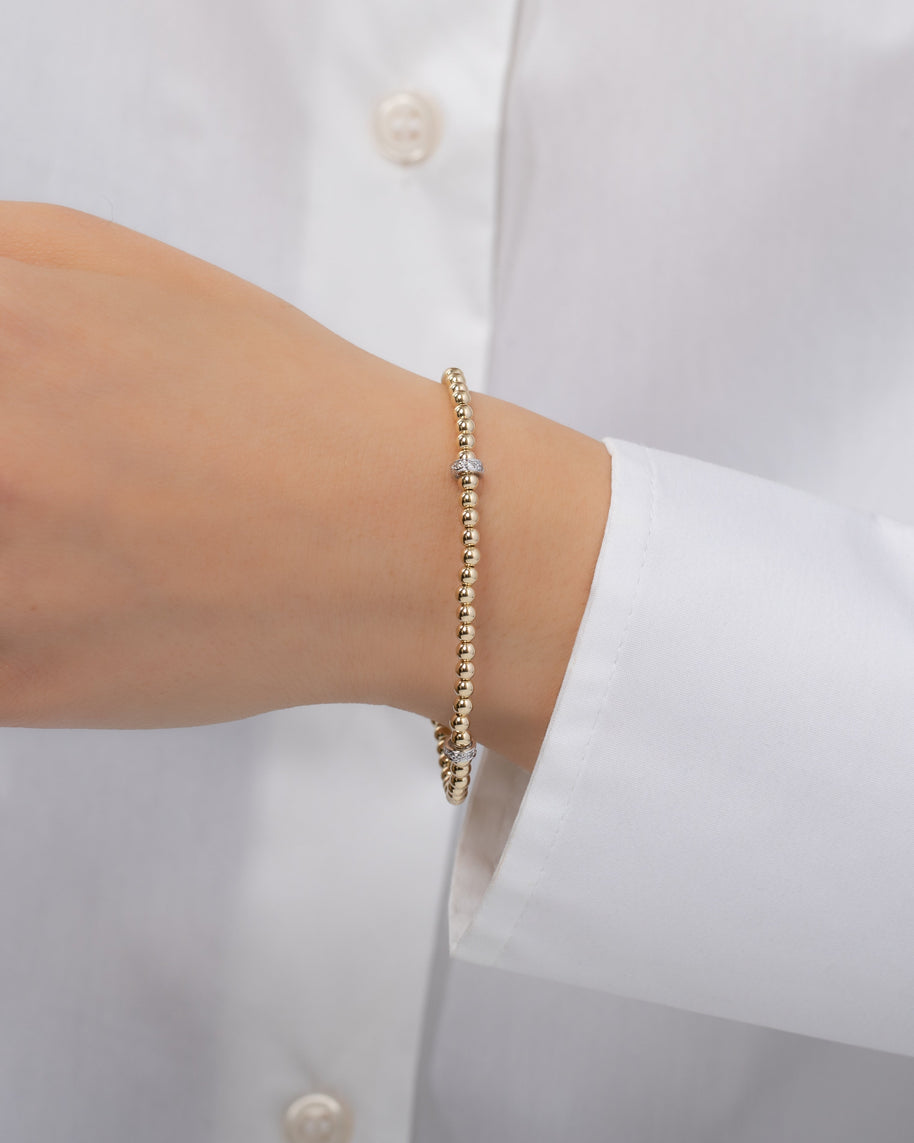 Zoe Lev 3mm Gold Segment Bead Bracelet With Diamond Bars