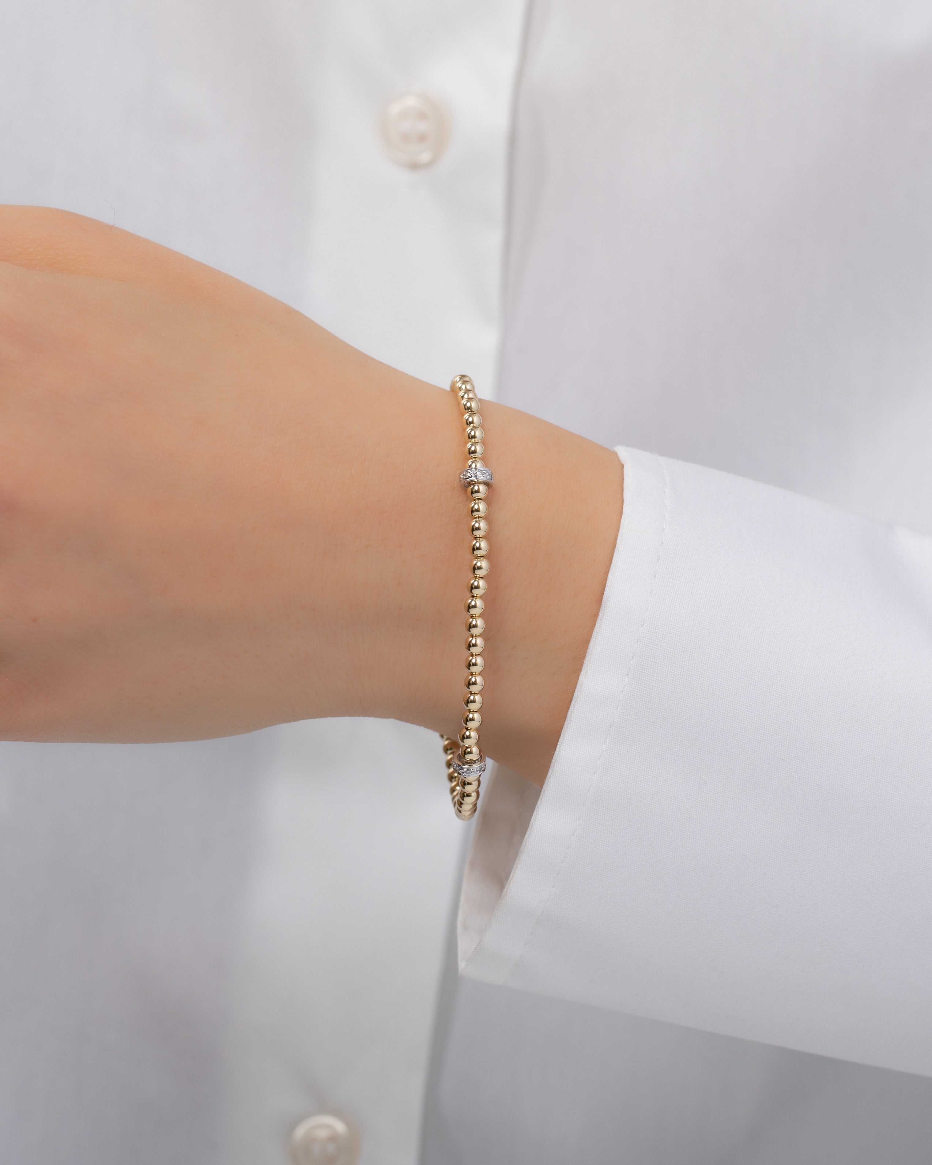 Zoe Lev 3mm Gold Segment Bead Bracelet With Diamond Bars