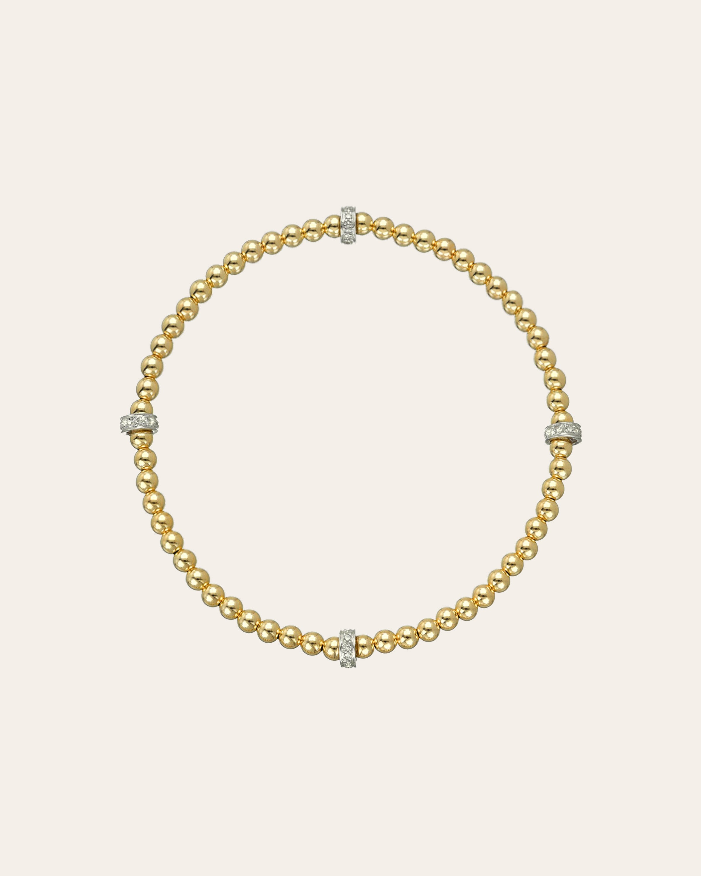 Zoe Lev 3mm Gold Segment Bead Bracelet With Diamond Bars
