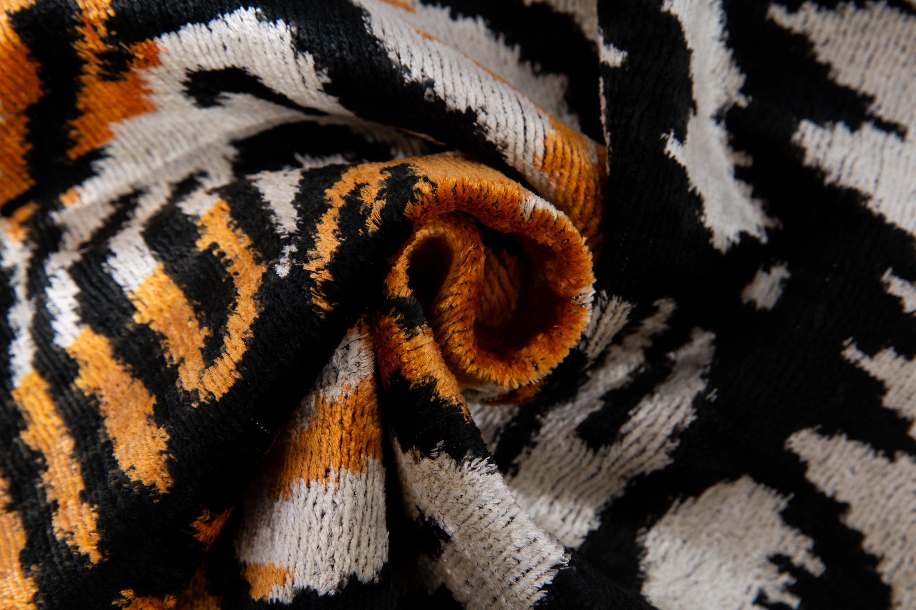 Handmade Silk Velvet Tiger Face Throw Pillow - 20x20, Bold Black, Orange, And White Design With Down Feather Insert