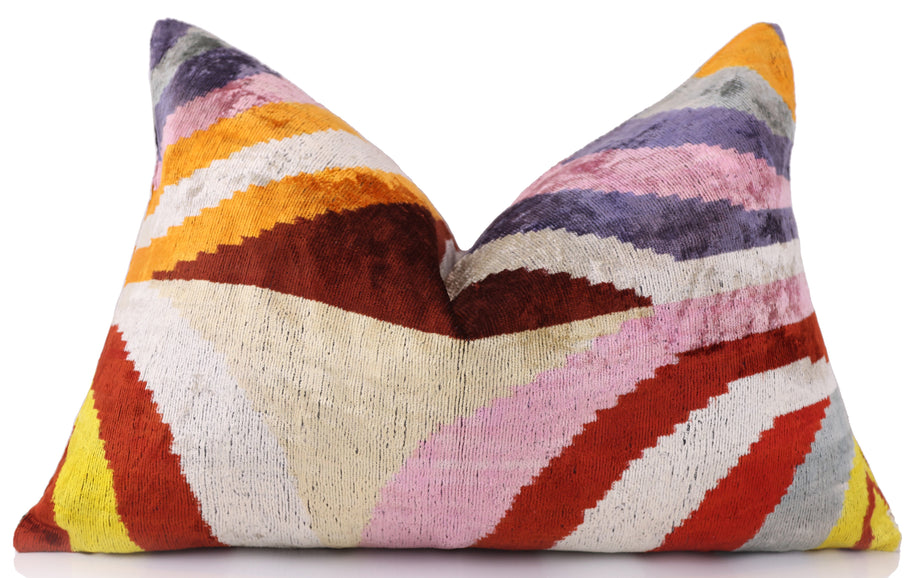 Canvello Multi Color Rainbow Handmade 16x24 Silk Velvet Pillow, Organic Veg Dyed, Down/Feather Filled