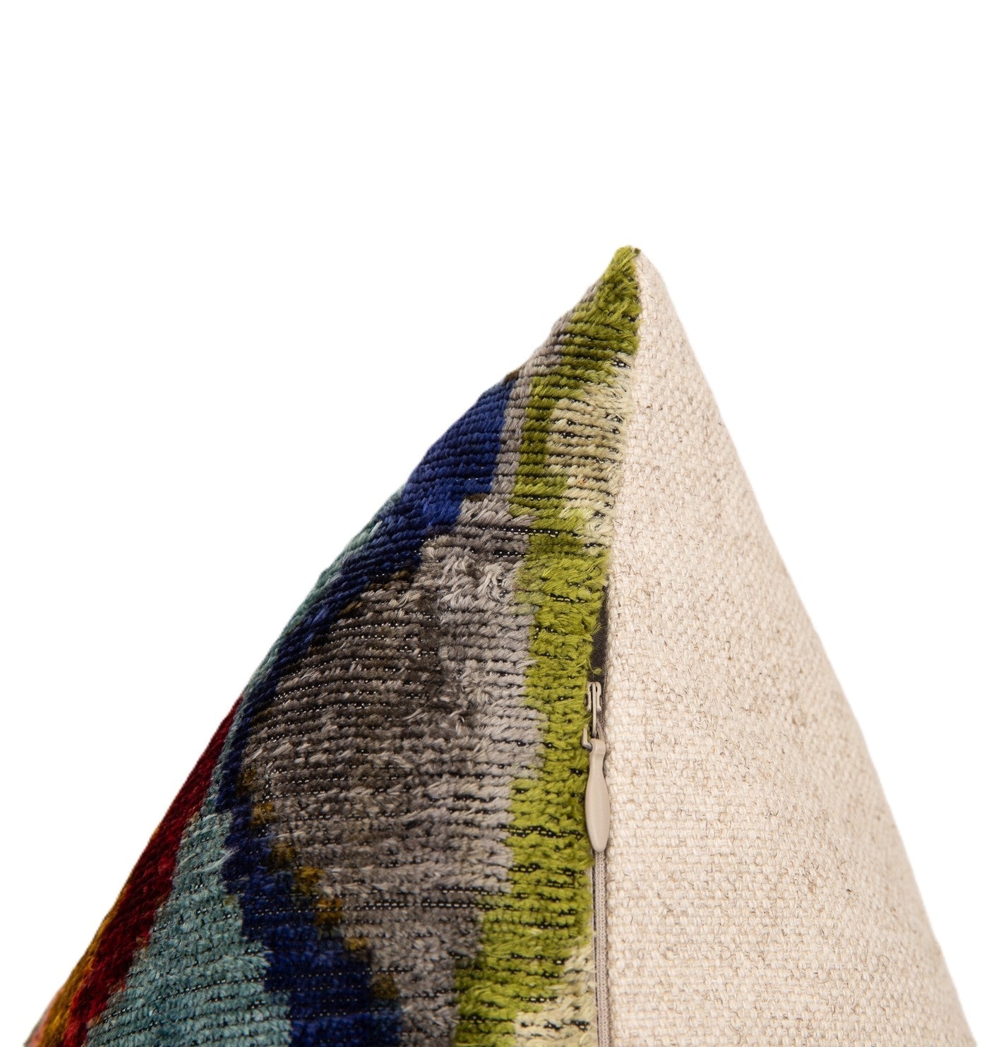 Luxury Handmade Silk Velvet Throw Pillow - 16x24 In, Multicolored Geometric Design With Down Feather Insert
