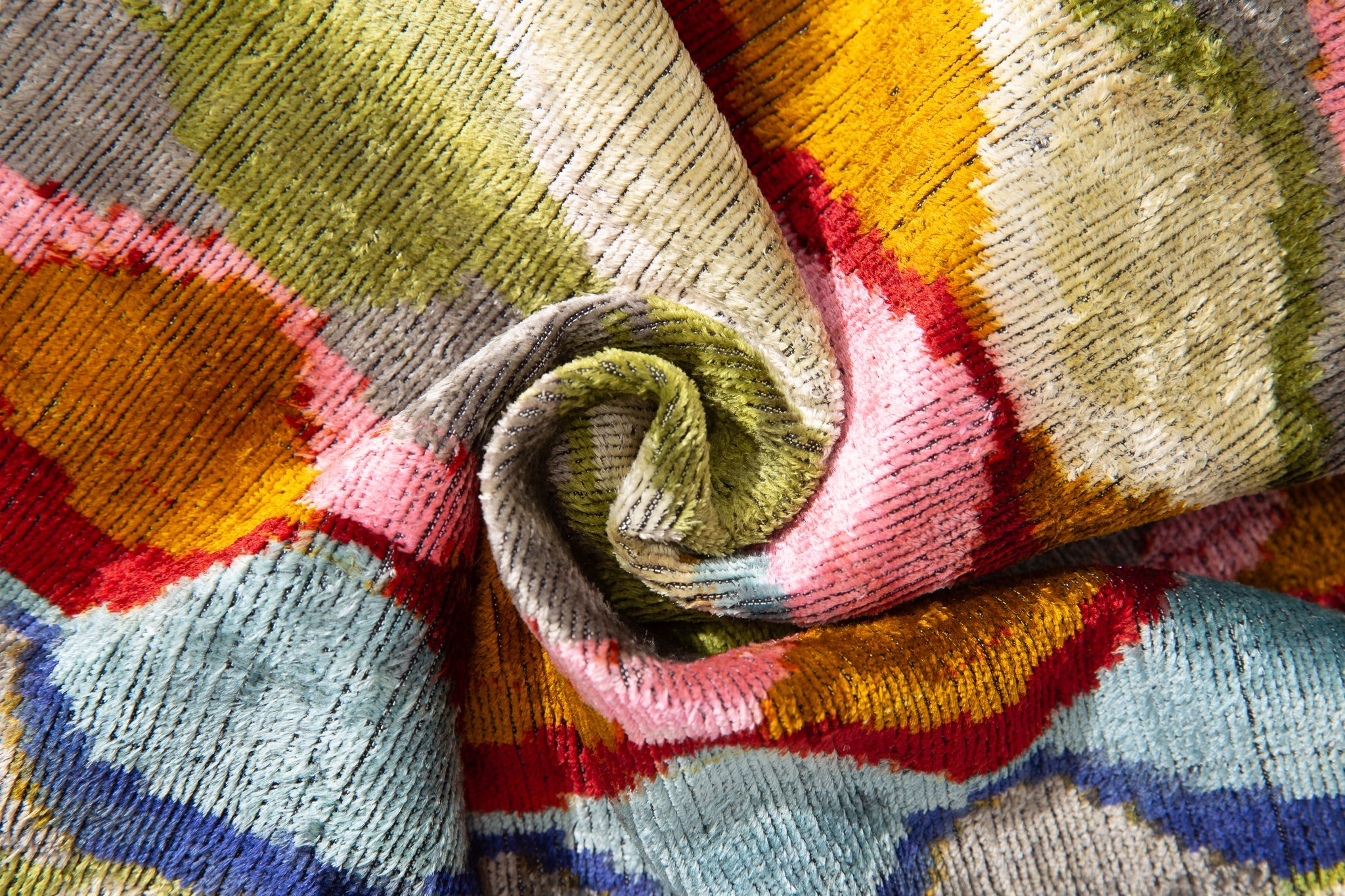 Luxury Handmade Silk Velvet Throw Pillow - 16x24 In, Multicolored Geometric Design With Down Feather Insert