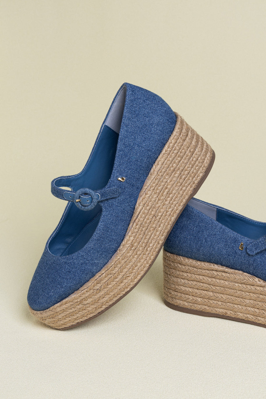 Larroude Blair Flatform In Blue Stoned Denim