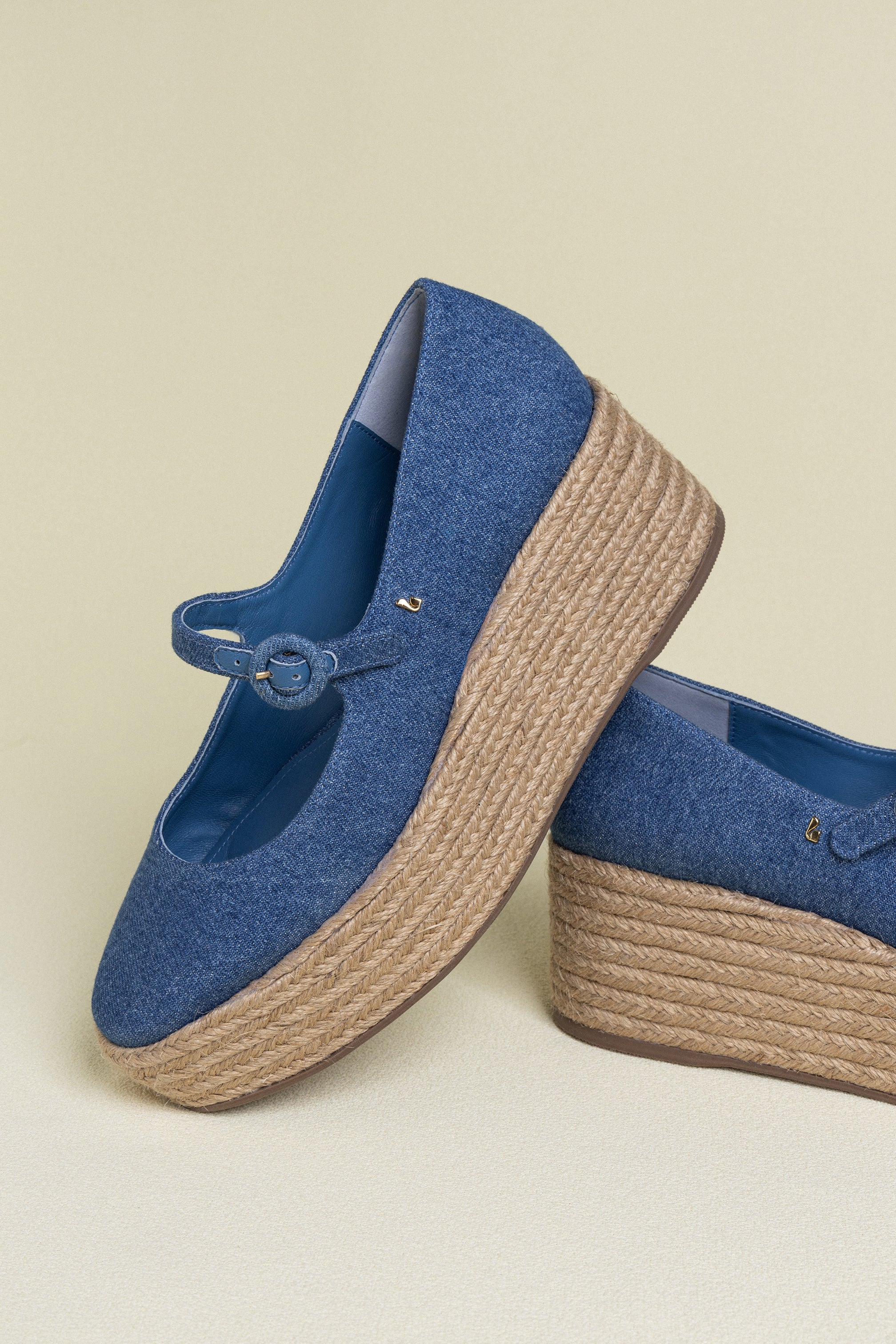 Larroude Blair Flatform In Blue Stoned Denim