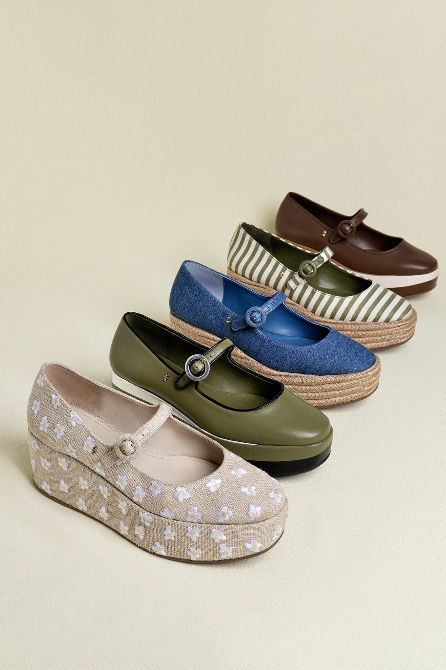 Larroude Blair Flatform In Raw Linen And Daisy Embroidery