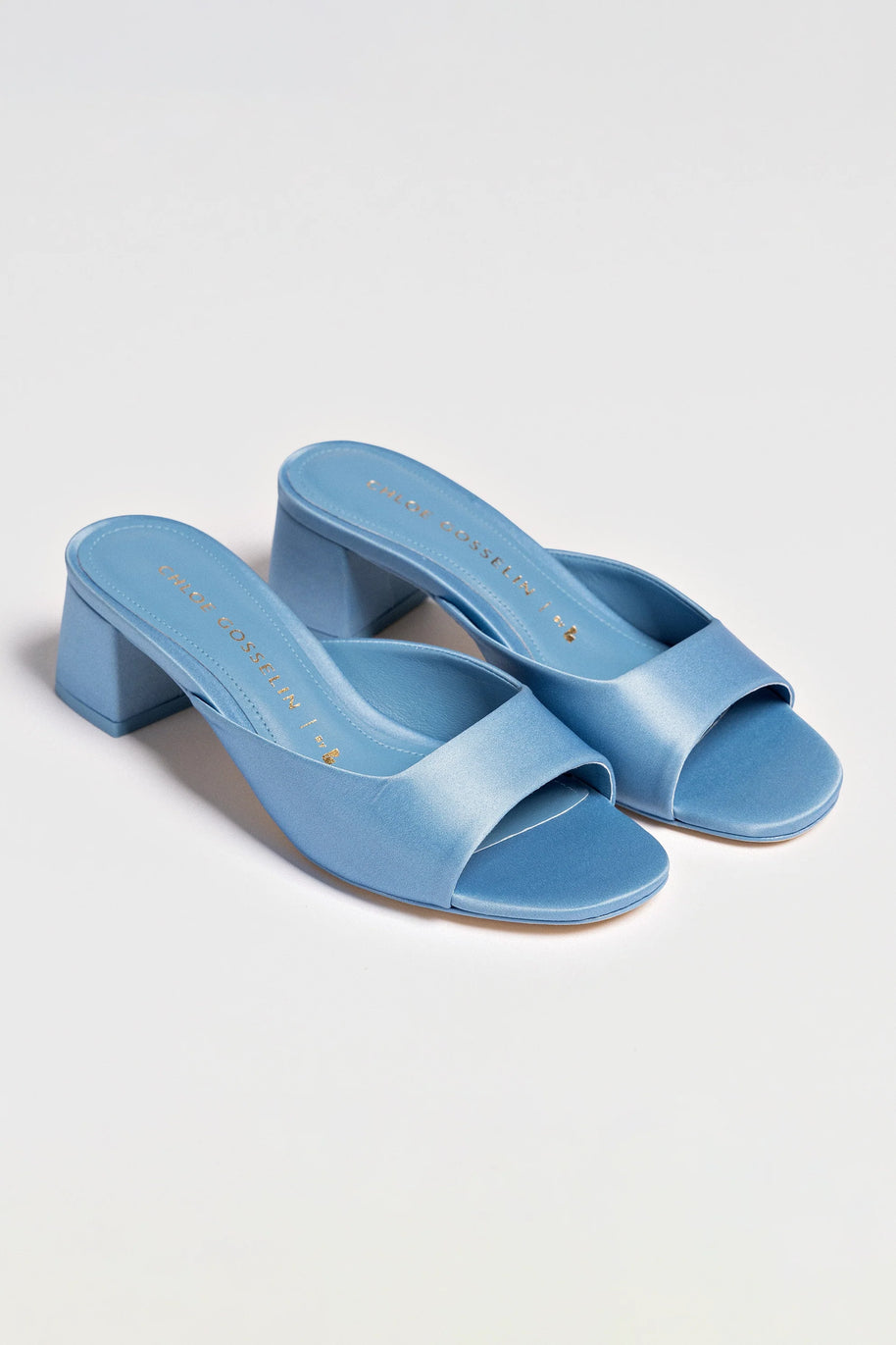 Chloe Gosselin By Larroudé Anah Mule In Blue Satin