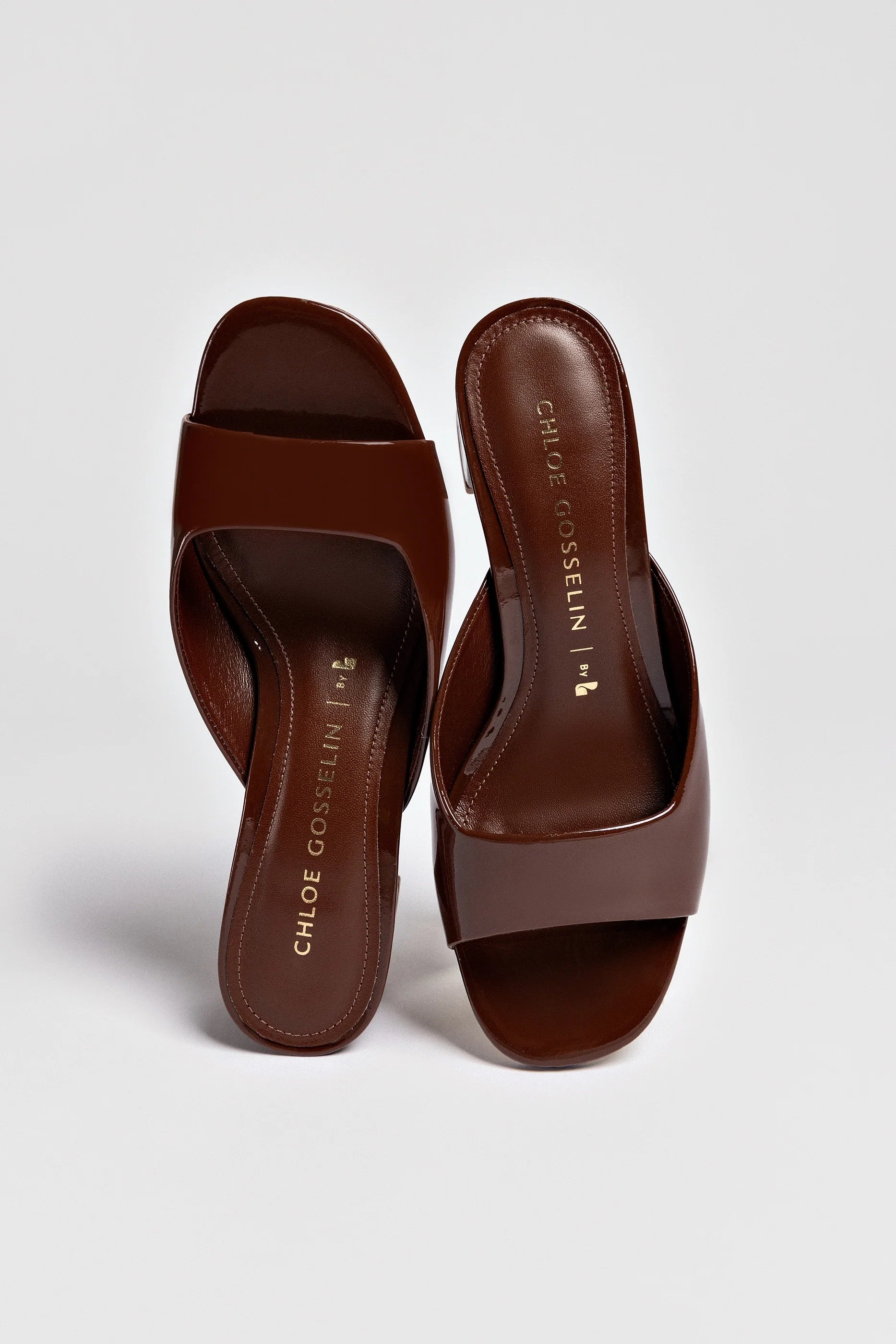 Chloe Gosselin By Larroudé Anah Mule In Brown Patent Leather