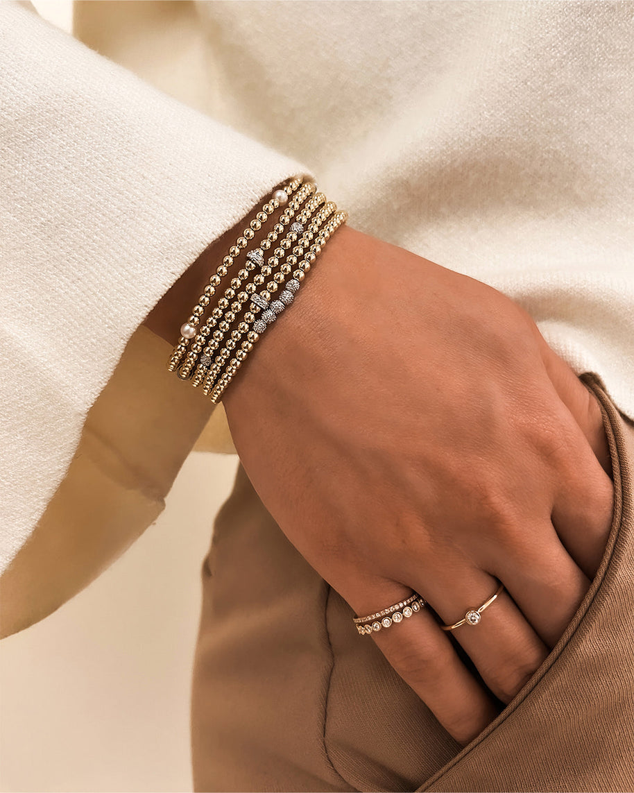 Zoe Lev 3mm Gold Segment Bead Bracelet With Diamond Bars