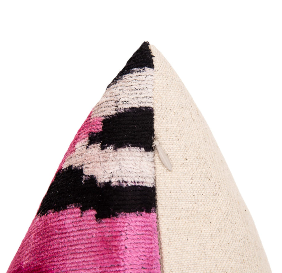 Bold Handmade Silk Velvet Throw Pillow - 16x24, Fuchsia And Black Abstract Animal Print With Down Feather Insert