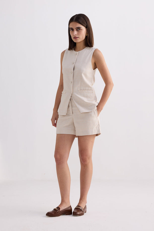 Reistor Cotton Tweed Vest Jacket Set In Cream