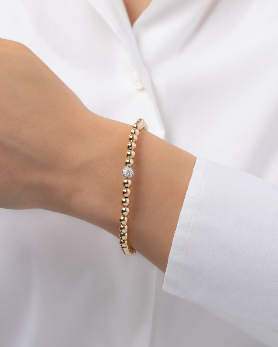 Zoe Lev 5mm Gold Bead Bracelet With Diamond Bead