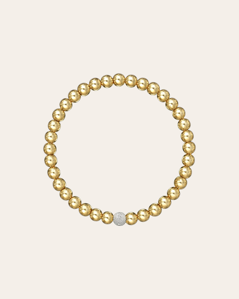 Zoe Lev 5mm Gold Bead Bracelet With Diamond Bead