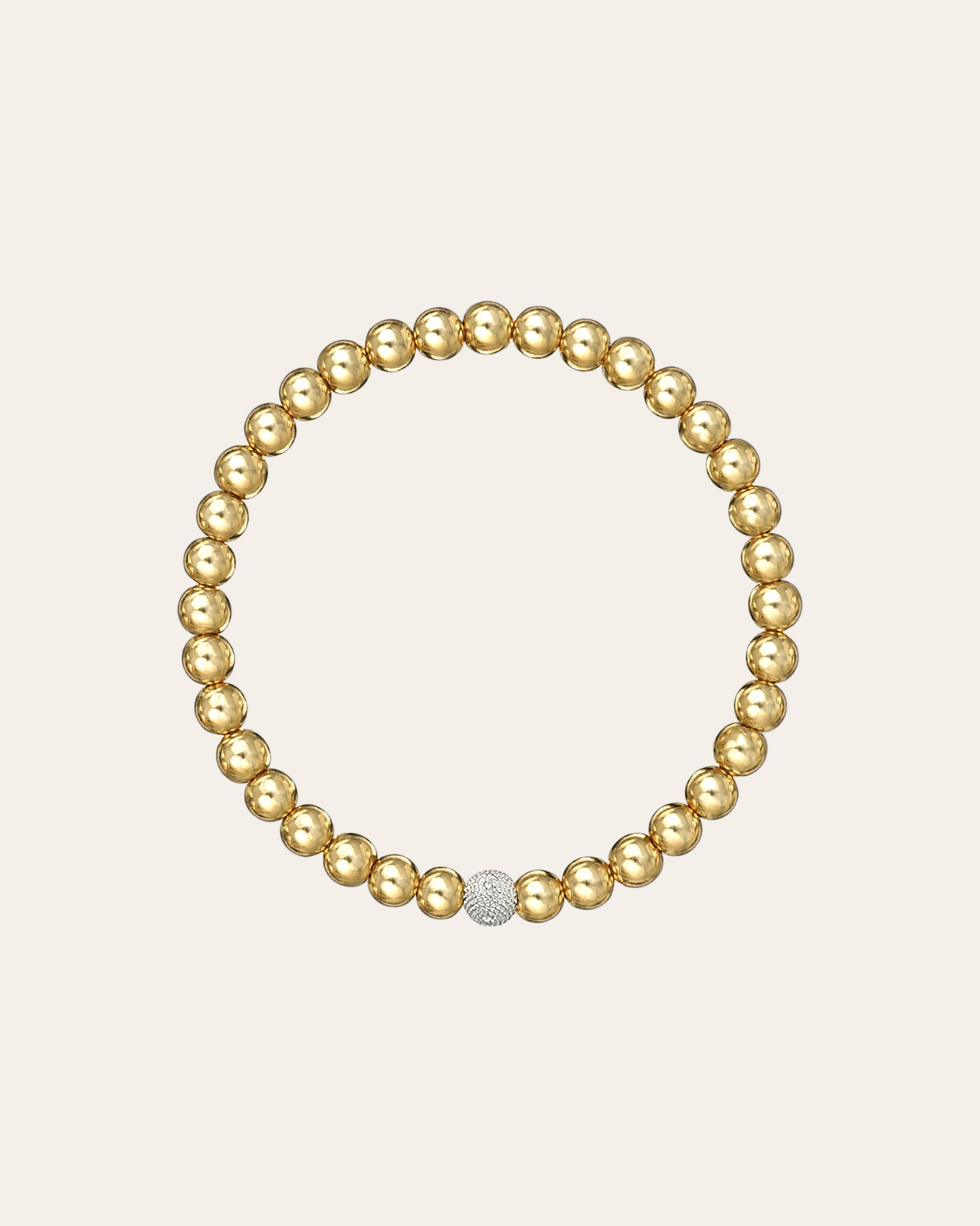 Zoe Lev 5mm Gold Bead Bracelet With Diamond Bead