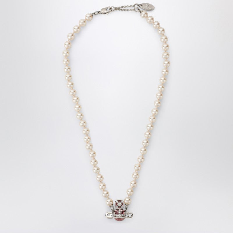 Vivienne Westwood Kitty Pearl Necklace With Platinum Finish