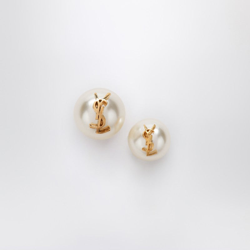Saint Laurent Asymmetrical Earrings With Pearl And Cassandre Logo