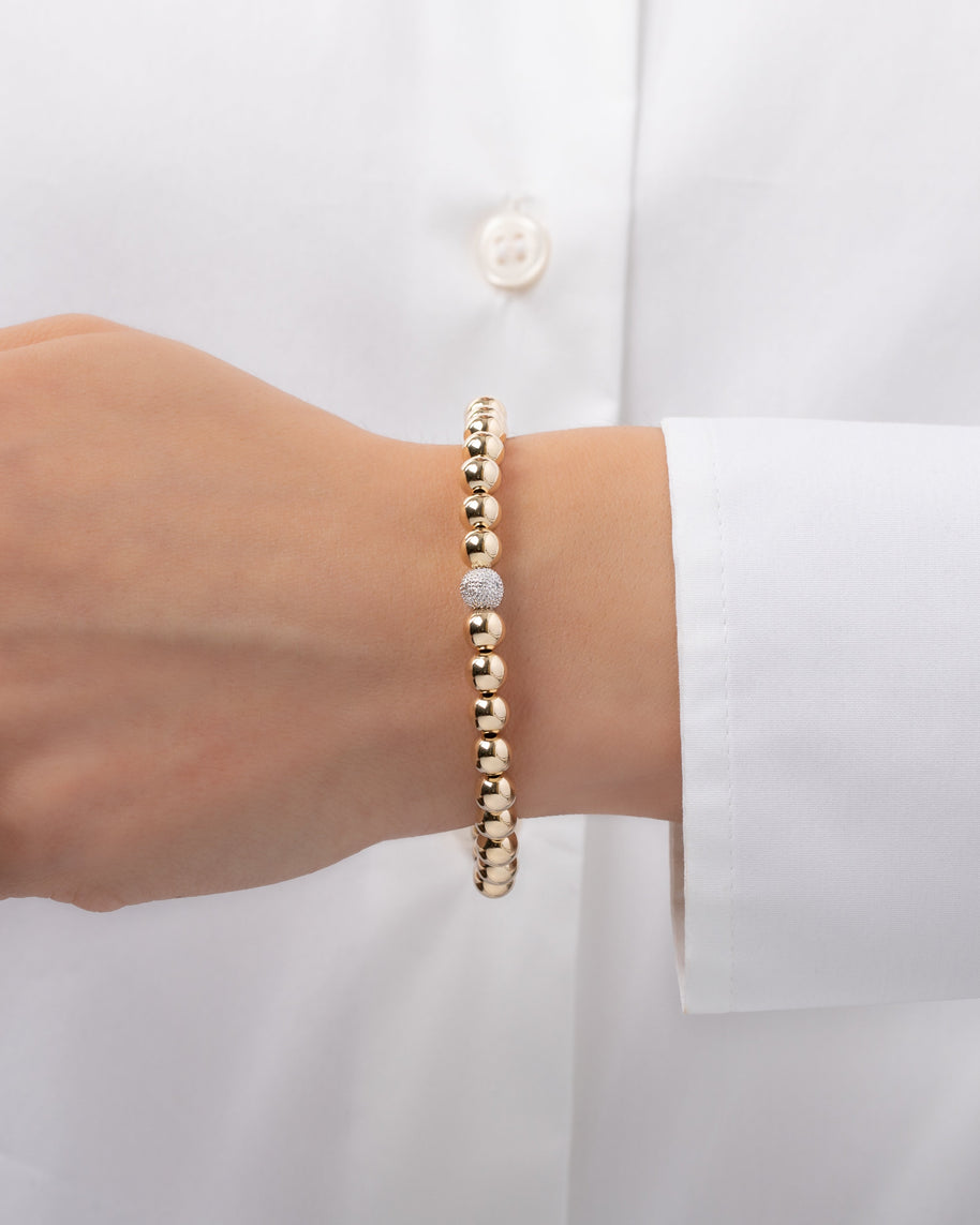 Zoe Lev 6mm Gold Bead Bracelet With Diamond Bead