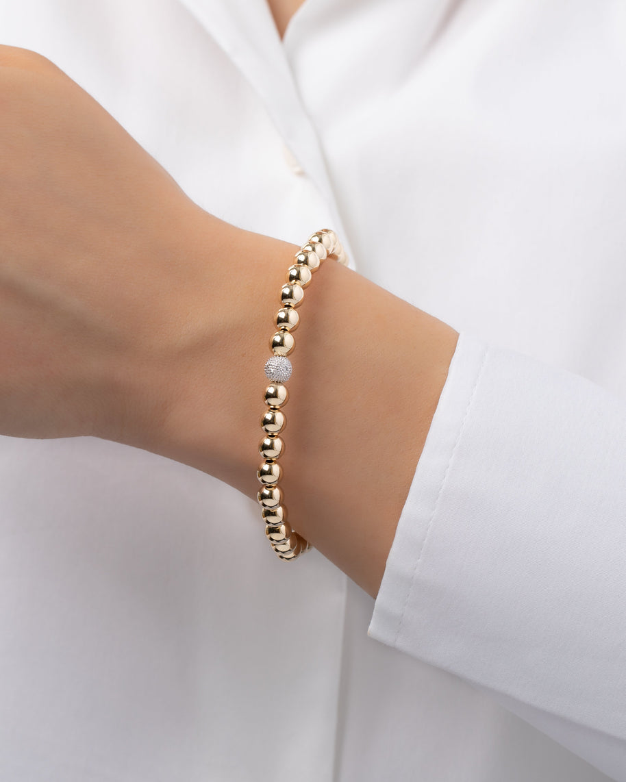 Zoe Lev 6mm Gold Bead Bracelet With Diamond Bead