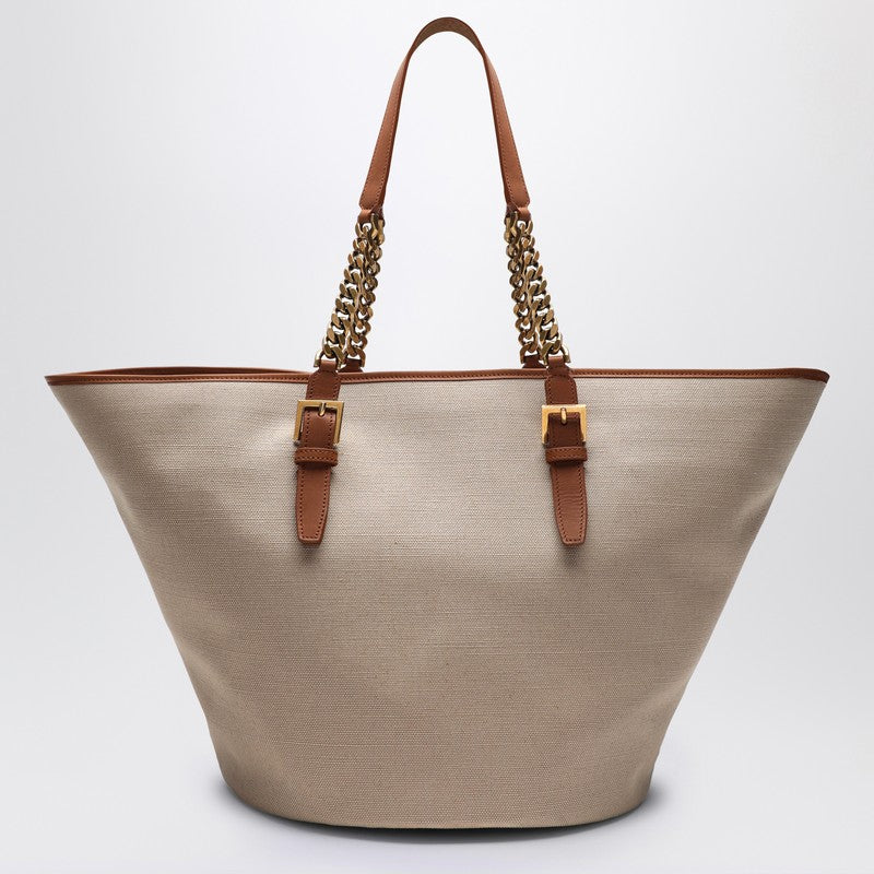 Saint Laurent Desert-coloured Shoulder Bag In Canvas And Leather