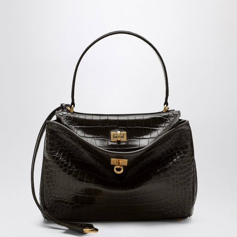 Balenciaga Small Rodeo Bag In Brown Crocodile-effect Leather