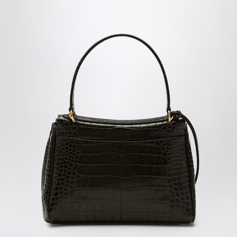 Balenciaga Small Rodeo Bag In Brown Crocodile-effect Leather