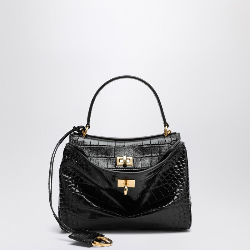 Balenciaga Small Rodeo Bag In Black Crocodile-effect Leather