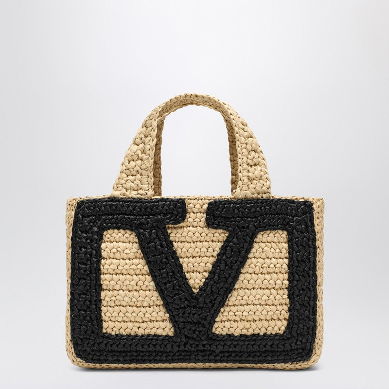 Valentino Garavani Viva Superstar Crochet Small Natural/black Bag