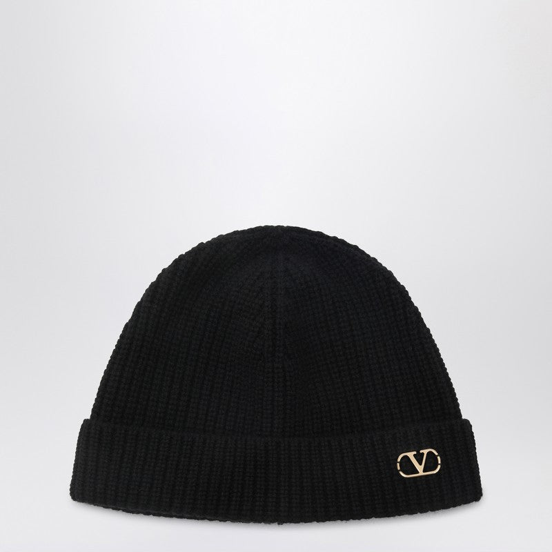 Valentino Garavani VLogo Signature Beanie Black In Cashmere