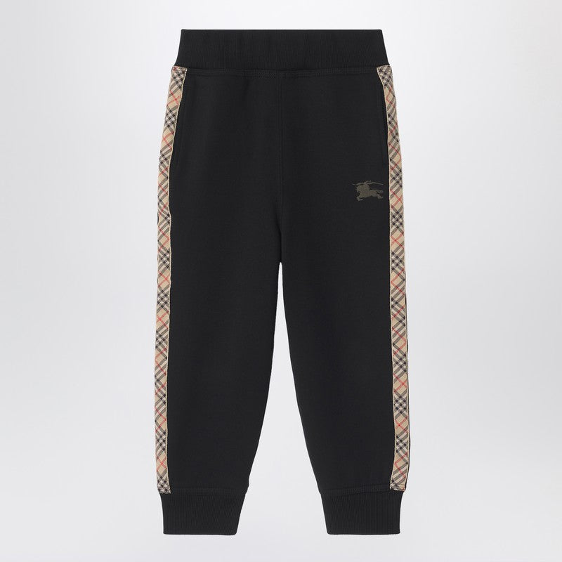 Burberry Kids' Black Jogging Trousers With Check Motif Detail