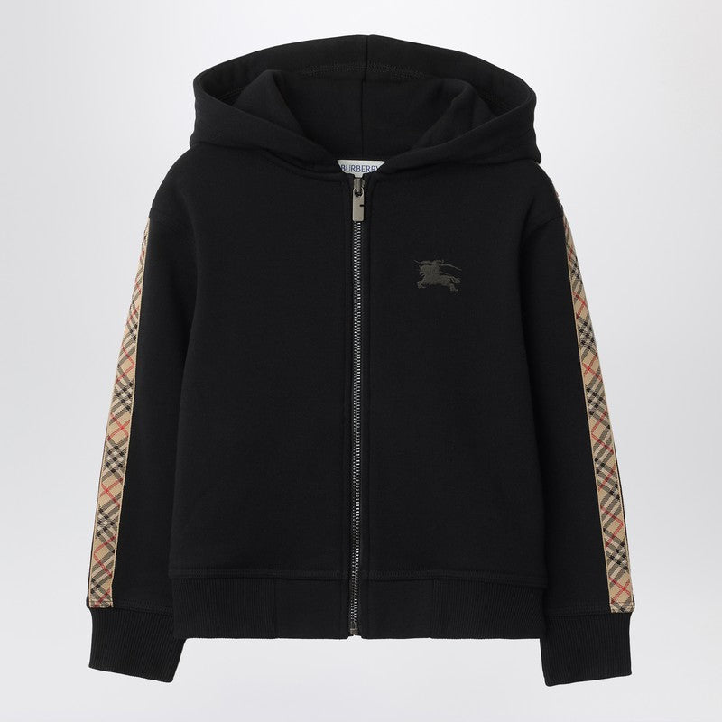 Burberry Kids' Black Sweatshirt With Check Motif Detail