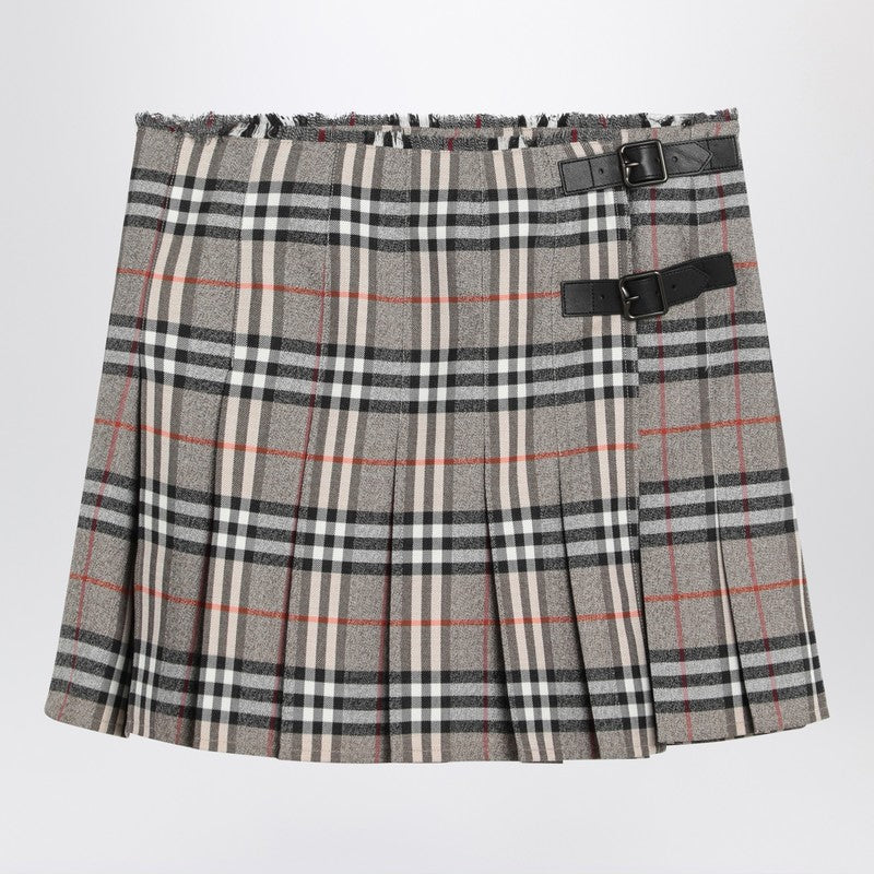 ミニスカート Burberry Grey Wool Kilt Skirt With Check Pattern Burberry Grey Wool Kilt Skirt With Check Pattern – Blush Lux