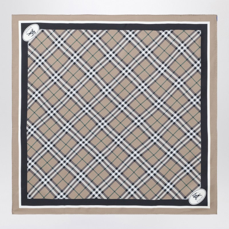 Burberry Silk Scarf Check Light Brown