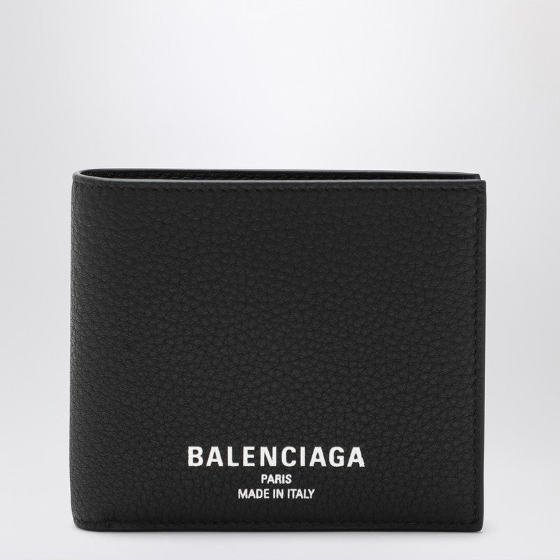 Balenciaga Black Bi-fold Credit Wallet In Hammered Leather