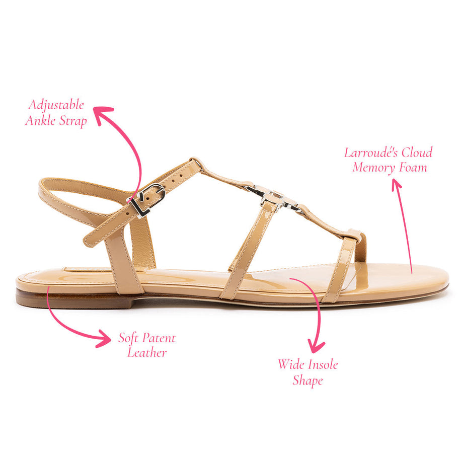 Larroude Hana Flat In Tan Patent Leather