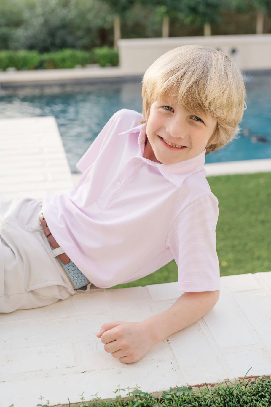 Will Boys' Performance Polo by LH Sport - Pink Stripes