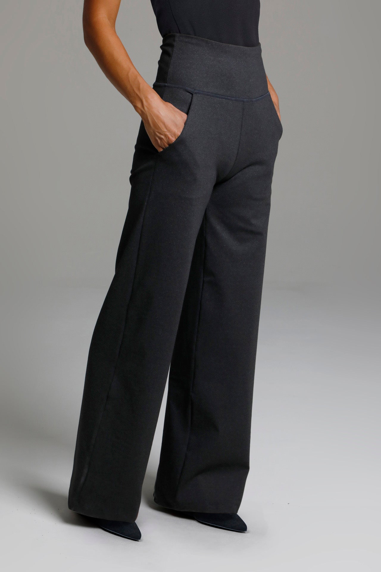 KiraGrace HIGH WAIST WIDE LEG PANT: CHARCOAL GREY