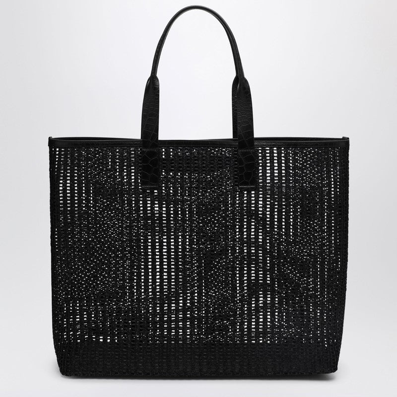 Dolce & Gabbana Adamo Shopping Bag In Black Woven Mesh