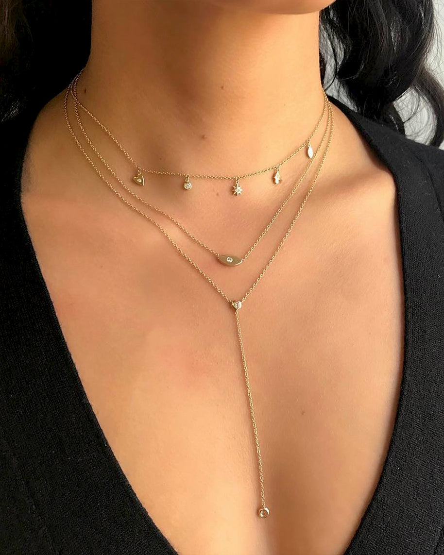 Zoe Lev 14k Gold Bezel Diamond Lariat Necklace