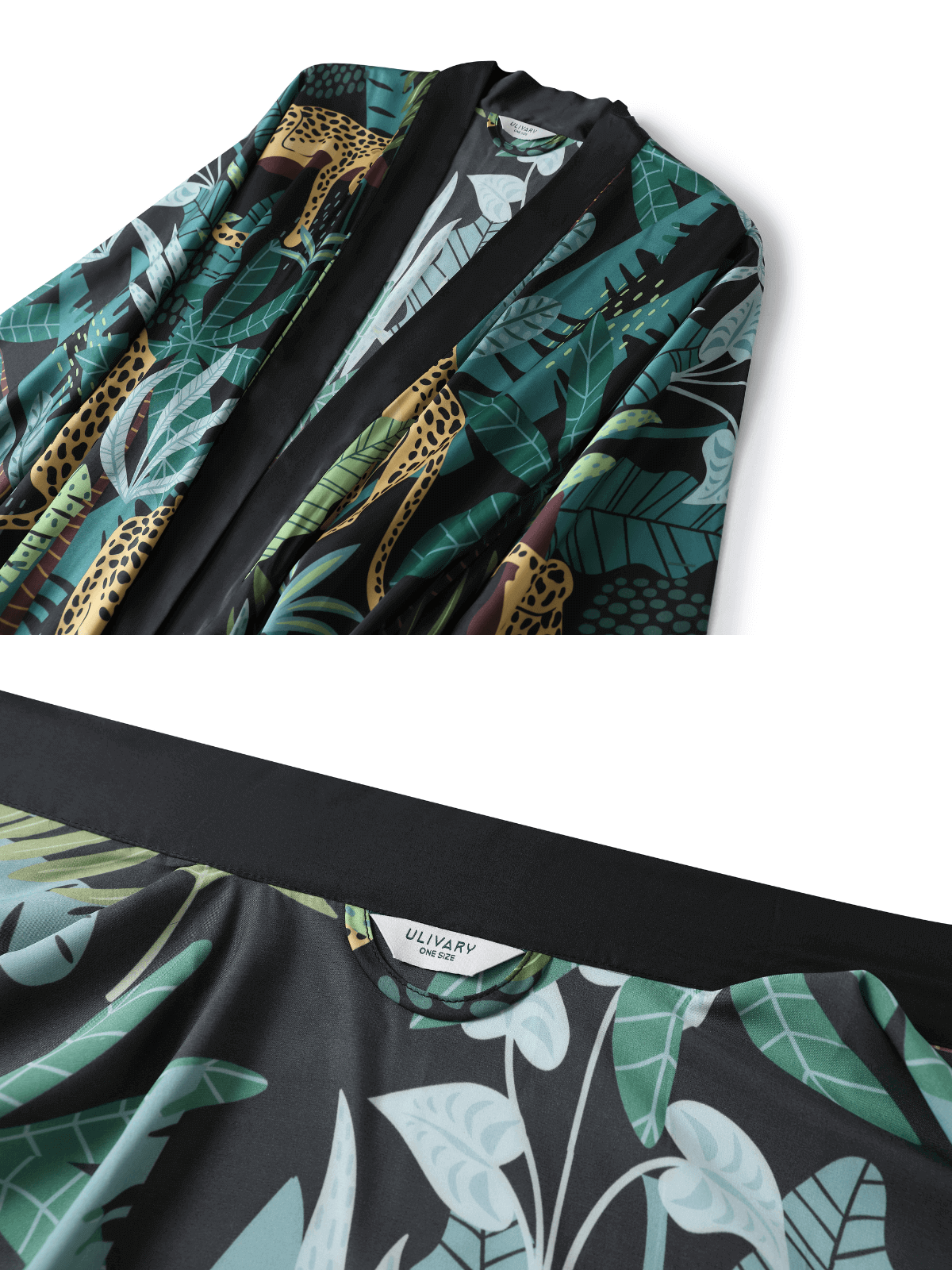 Ulivary Black Leopard Kimono Robe