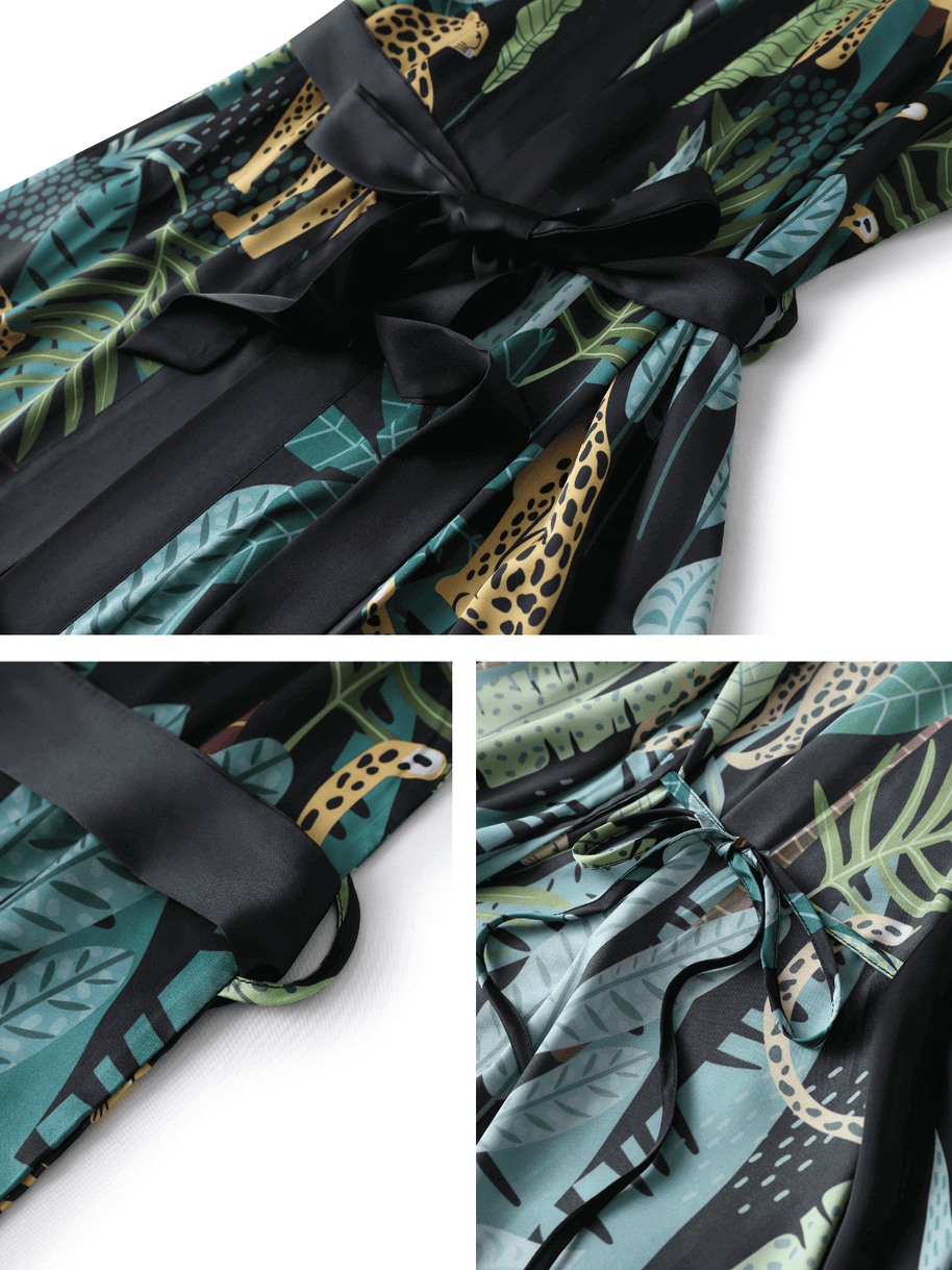 Ulivary Black Leopard Kimono Robe