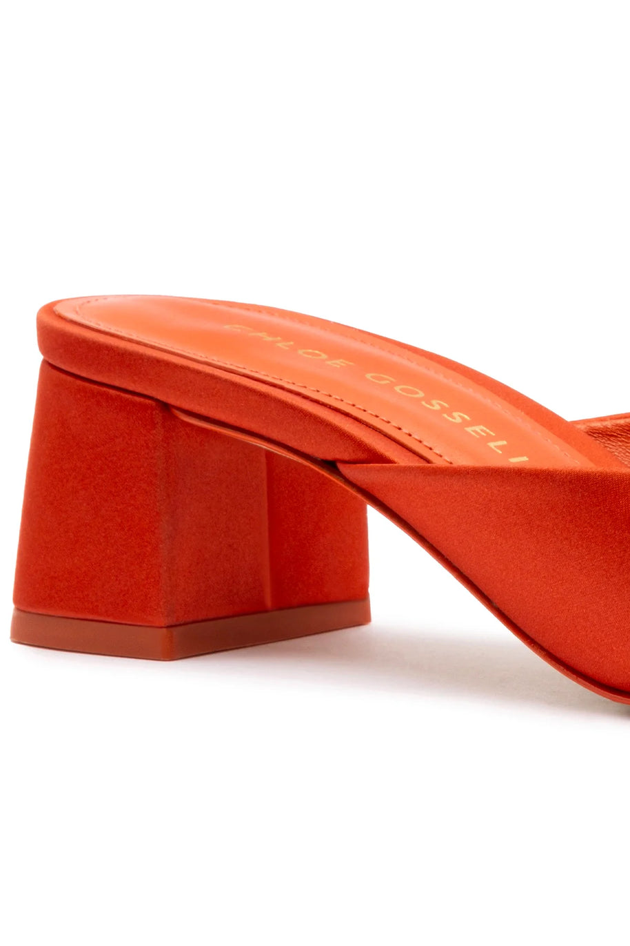 Chloe Gosselin By Larroudé Anah Mule In Orange Sunrise Satin