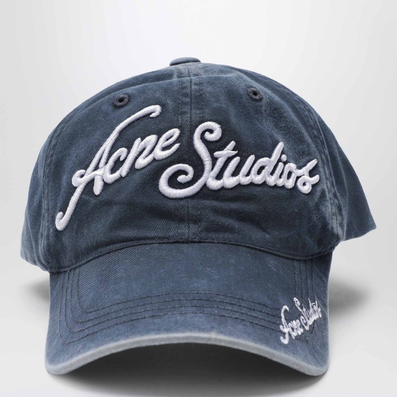 Acne Studios Blue Washed-effect Baseball Cap With Logo
