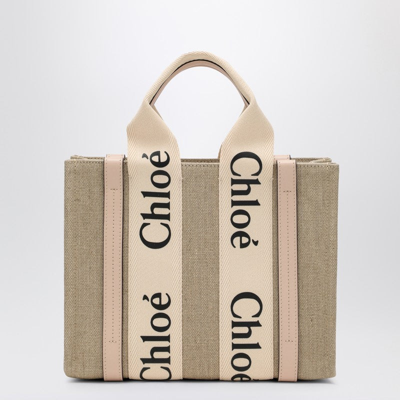 Chloé Woody Small Tote Bag In Beige Canvas
