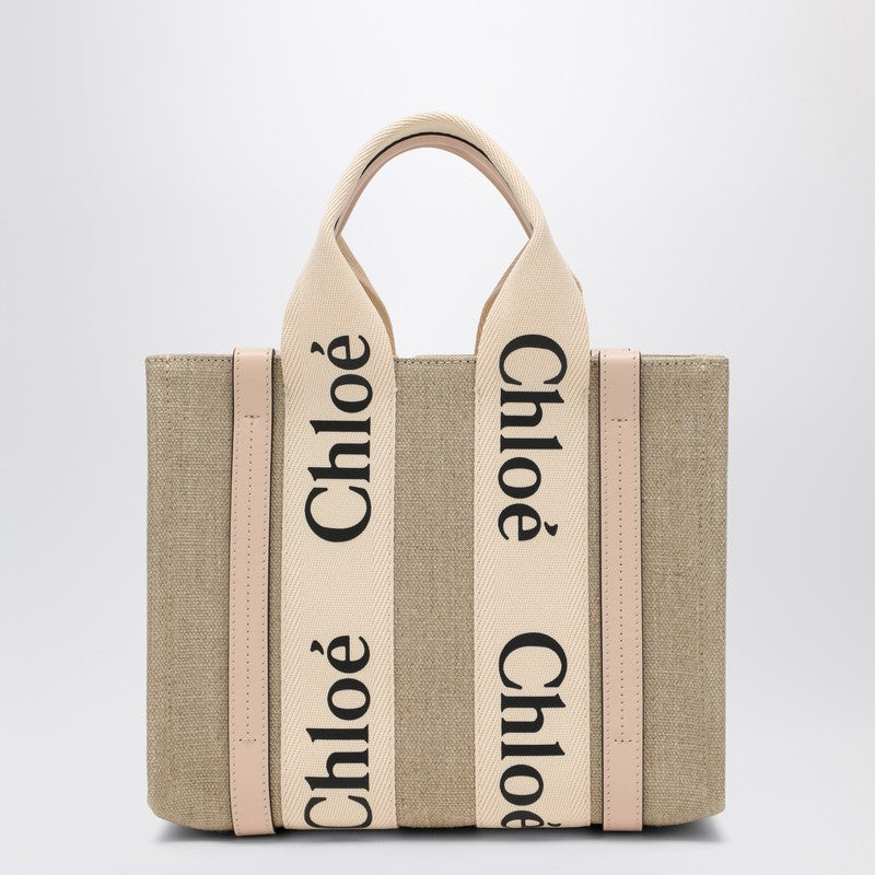 Chloé Woody Small Tote Bag In Beige Canvas
