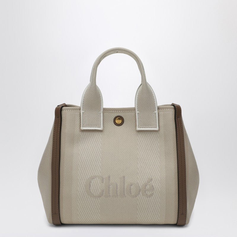 Chloé Carry Small Tote Bag In Beige Striped Canvas