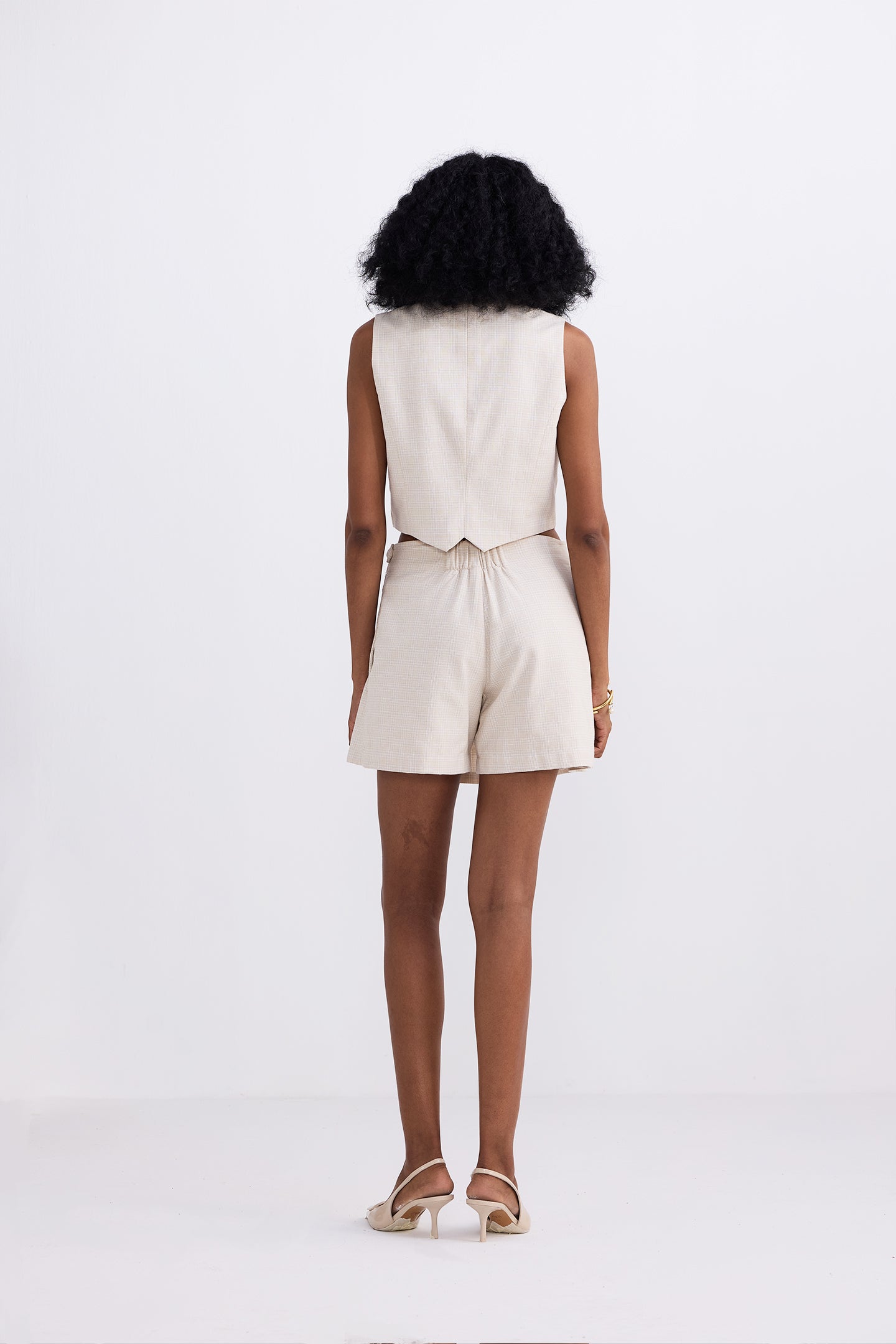 Reistor Cropped Cotton Tweed Vest Set In Cream
