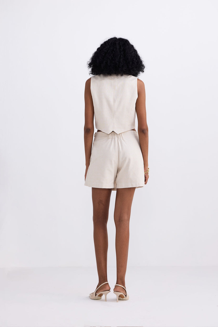 Reistor Cropped Cotton Tweed Vest Set In Cream