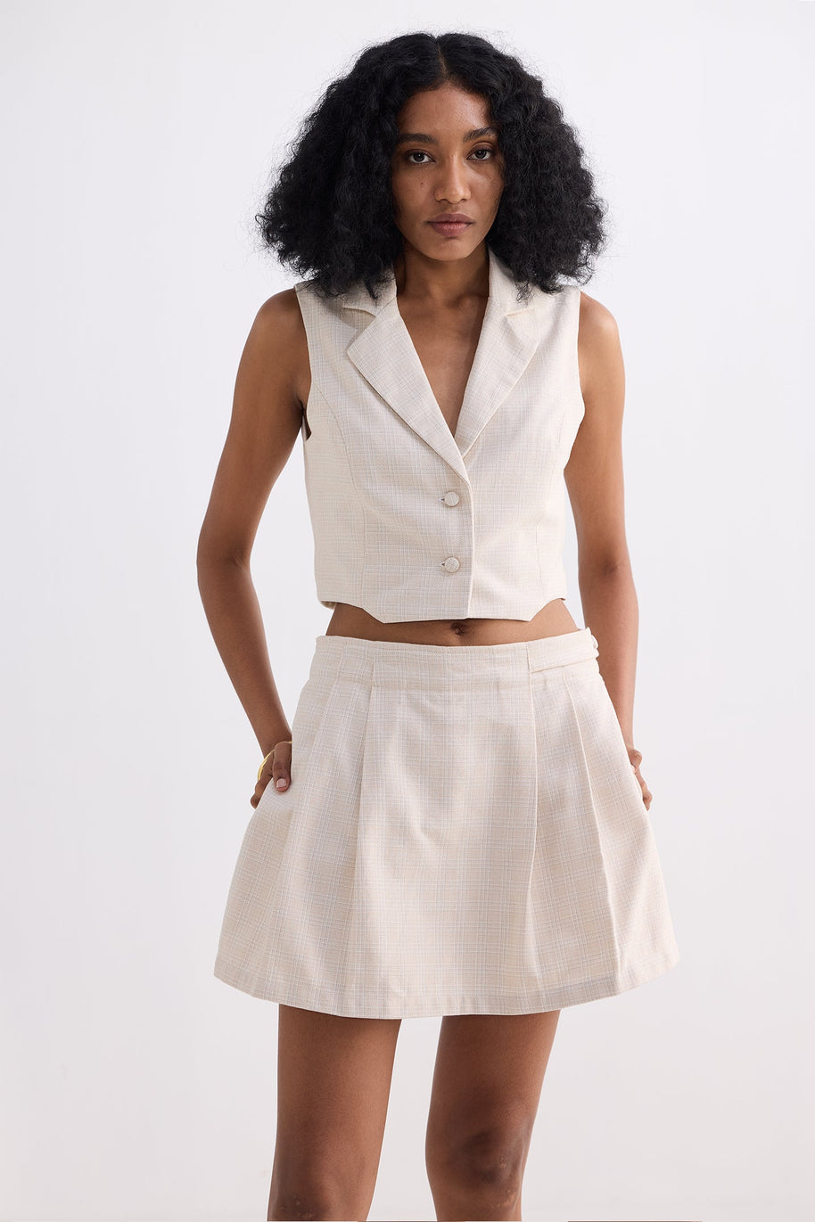 Reistor Cropped Cotton Tweed Vest Set In Cream