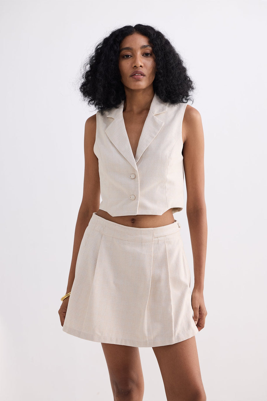 Reistor Cropped Cotton Tweed Vest Set In Cream